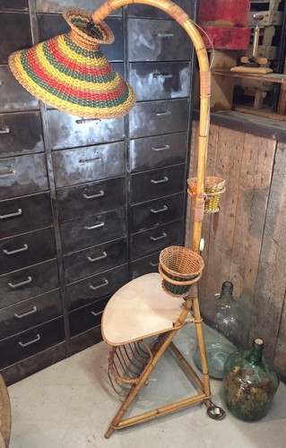 Lampadaire rotin scoubidou - lampadaire,