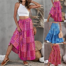 Femmes Bohème Taille Haute Jupe Longue Dames Vacances Balançoire Baggy Boho /