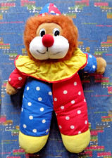 SB1/  PELUCHE VINTAGE JEMINI LION CLOWN TISSU JAUNE ROUGE BLEU POIS 50CM TTBE