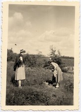 Portrait 2 jeunes femmes fleurs paysage - photo ancienne an. 1960