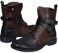 Bottes Cheville Punk Rock Goth Elmo Marron Zip Biker Cuir Boucle