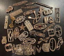 Rare Big Lot Job Bijoux Pince À Foulard Broches Boucles Ceinture French Antique