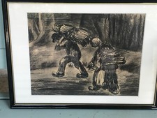 tableau fusain AUGUSTE DURAND-ROSÉ 1887-1962 les vieux fagotiers 42X32cm