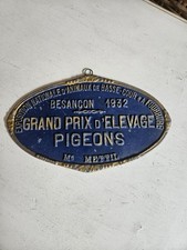 Plaque Concours Agricole Ancienne Laiton Laqué Bleu Pigeons 1932 Besançon Doubs 