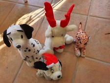 LOT 4 PELUCHES ANIMAUX 2  CHIENS DALMATIENS - LEOPARD - CERF - TBE