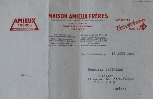 Facture 1937 nantes chantenay - 1937,