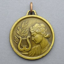 French Medal. Woman, Female, Marianne, Lyre, Music. Art Nouveau. Contest Pendant