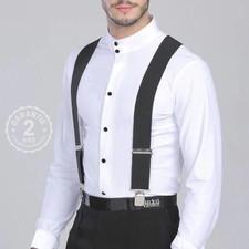Bretelles Homme avec 4 Clips Elastiques 5cm Dos Large en X Pantalon Réglable