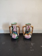 Paire de vase en faïence signé C.L style Monaco décor de poissons