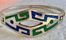 Bracelet Argent Massif 925 - Mexique - serti de lapis lazuli & turquoise