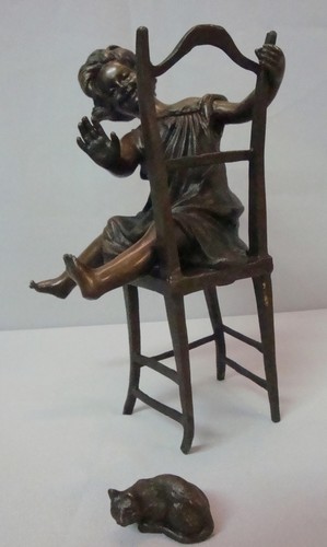 Statue sculpture chat fille - statue,