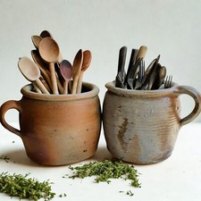 Confit Pot. SET OF TWO . Antique Crock Pots. French 1900s Stoneware Crock Pots