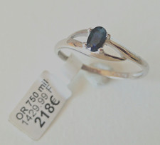 Bague  Or blanc 18 carats neuve femme Saphir ovale bleu nuit 5 x 3 mm. Doigt 59