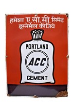 Panneau En Émail En Porcelaine Portland Cement Indien Vintage 18x24 Industriel