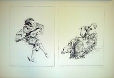 Gravure - Femme Locataire Un Carnet Musique, Un Homme Jouant De La Guitare