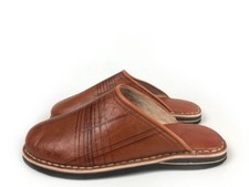 Babouches en Cuir Bout Rond - Berbères 100% Artisanale Fait Main au Maroc MARRON