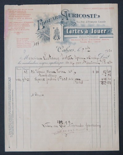Facture cahors 1921 cartes - facture,