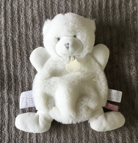 Doudou ours blanc - blanc, étiquette