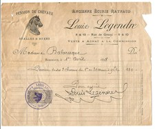Bordeaux-33.3 Factures 1898,.Louis Legendre. Pension pour chevaux.Rue de Grassi.