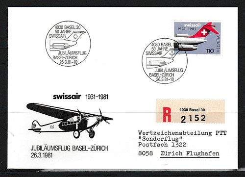 Enveloppe vol swissair 50 - ,