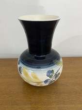 Ancien Vase JERSEY Pottery Céramique Blanc & Noire + Décor Fleurs Vintage #C059