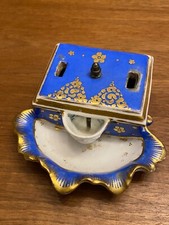 Encrier Porcelaine & Milieu du XIX ème Siècle & Dorure & France