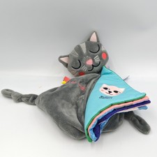 Doudou plat livre chat gris