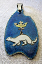 Ancien pendentif Breton argenté hermine émail cloisonné bleu bijou vintage 2217