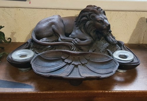 Encrier ancien sculputure lion - sculputure,