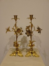 Paire Bougeoirs/fleur De Lys/cuivre Et Bronze/h.36cm/autel/eglise/messe/royale