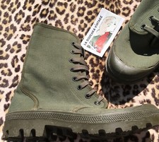 PALLADIUM FRENCH MILITARY 1960s MEN PAMPA EXPEDITION HI BOOTS~GREEN CANVAS~NEW~8