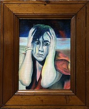 Original Antique Oil painting,  1950’s Portrait Expressive Surrealist , Framed