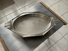 Rare Plateau De Service,métal Argenté,sur Pied,art Déco,oval,signé 