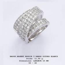 Bague Rhodié T50 Multi-rail Pavé de Diamant Cz Blanc Argent 925 Dolly-Bijoux 