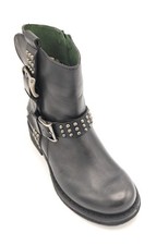 Felmini E025 Bottine Cuir Noir Boucle Double Clous Zip Talon T 3,5cm