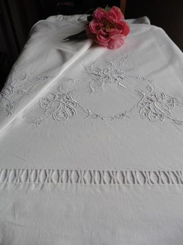 Ancien drap lin coton ecru - x,