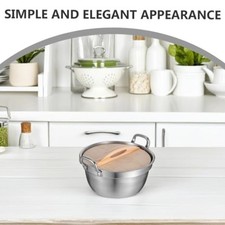 Casserole en acier avec couvercle en bois pour pâtes pour soupes et cuisinière