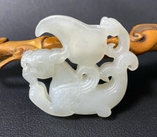 2.1" chinois Hetian Jade sculpture Dragon Beast vin vaisseau Pendentif Amulet
