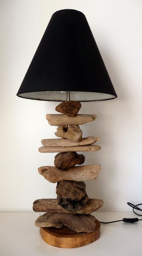 Lampe salon bois flotté - lampe,