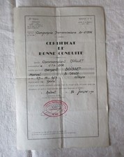 VIEUX PAPIER ANCIEN CERTIFICAT BONNE CONDUITE 1950 CIE TRANSMISSION AIR N°806