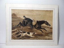 Tableau, Peinture,LEDIEU Philippe (1803) : Aquarelle Chasse à courre, "La Chute"