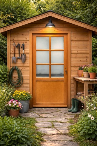 Porte service bois vitrée - porte,