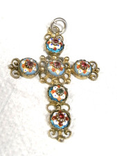 🇫🇷 ANCIEN CROIX ARGENT ET OR PIERRE PRECIEUSE RUBIS EMAUX BIJOUX JEWEL CROSS