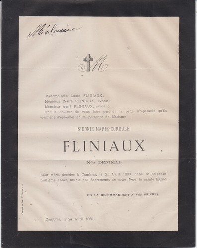 1880 faire part décès - 1880,
