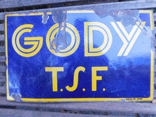 PLAQUE EMAILLEE PUBLICITAIRE POSTES RADIOS GODY TSF / DOUBLE FACE