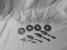 4 Vintage French Absinthe Glasses Heavy Flared with Spoons and Coasters