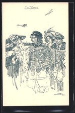 Künstler-ak Pilote de Chasse Entouré De Femmes