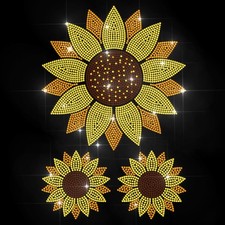 Grand Autocollant Tournesol Thermocollant en Strass Motif Fleur D'Été Transfe...