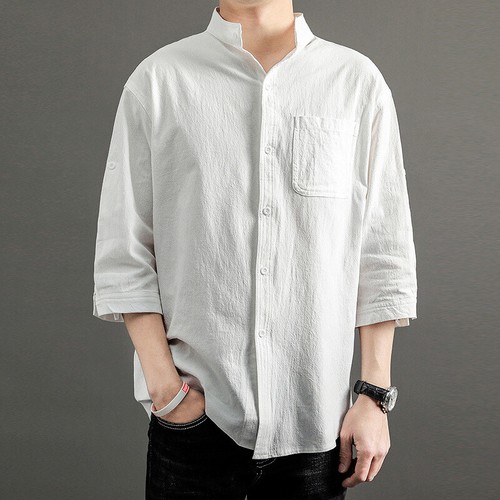 Hommes coton lin t shirt - hommes, 3/4