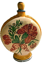 gourde bouteille liqueur terre cuite faïence Malicorne ? décor floral  Sarthe